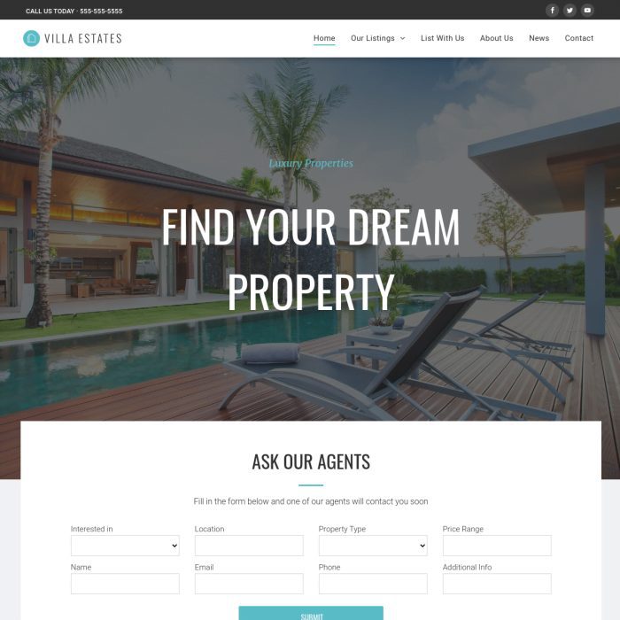real estate website design for villa estates